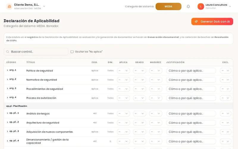 ENSfy: declaración de aplicabilidad