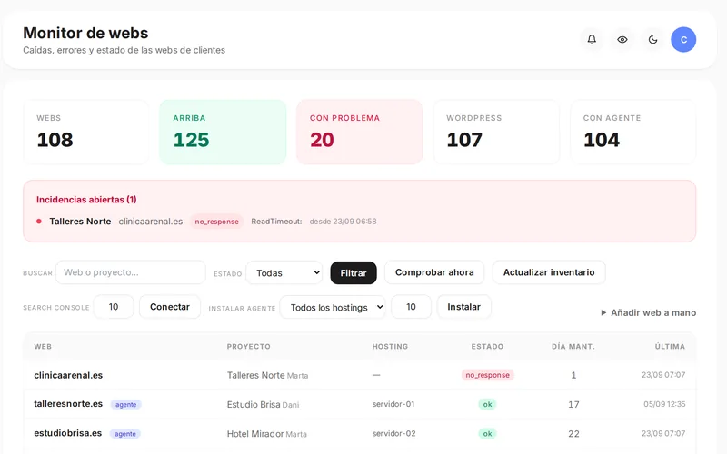 Hub: monitor de webs